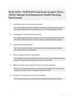 NUR 2459 / NUR2459 Final Exam (Latest 2024 / 2025): Mental And Behavioral Health Nursing - Rasmussen