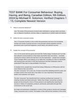 TEST BANK For Consumer Behaviour: Buying, Having, and Being, Canadian Edition, 9th Edition, 2024 by Michael R. Solomon, Verified Chapters 1 - 15, Complete Newest Version