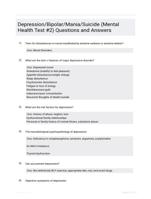 Depression/Bipolar/Mania/Suicide (Mental Health Test #2) Questions and Answers 