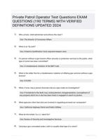 Private Patrol Operator Test Questions EXAM QUESTIONS (190 TERMS) WITH VERIFIED DEFINITIONS UPDATED 2024