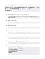 NURS 3320 University Of Texas - Arlington -Final Exam NURS 3320 Questions with Correct Answers.