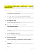 Bio 152 Exam 1 Questions and Answers (Latest Update 2024)