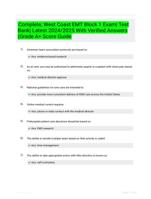 Complete; West Coast EMT Block 1 Exam| Test Bank| Latest 2024/2025 With Verified Answers (Grade A+ Score Guide