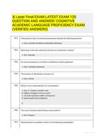 & Laser Final EXAM LATEST  EXAM 120 QUESTION AND  ANSWER/ COGNITIVE ACADEMIC LANGUAGE PROFICIENCY  EXAM (VERIFIED ANSWERS)