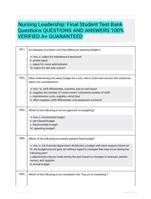 Nursing Leadership: Final Student Test Bank Questions Study Guide Questions and Correct Answers