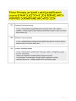 Fitour Primary personal training certification course EXAM QUESTIONS (336 TERMS) WITH VERIFIED DEFINITIONS UPDATED 2024