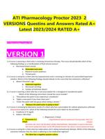 ATI Pharmacology Proctor 2023 2 VERSIONS Questins and Answers Rated A+ Latest 2023/2024 RATED A+