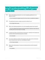 Better Hawaii Adjuster's Exam | 160 Questions with 100% Correct Answers | Verified | Latest Update 2024