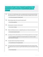 Insurance Exam Iowa missed questions 32+ Questions and Answers Guaranteed pass A Graded