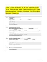 Final Exam: NUR185/ NUR 185 (Latest 2023/ 2024 Update) PN Adult Health Nursing II Exam| Questions and Verified Answers| 100% Correct| Grade A- Hondros