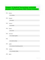 Chapter 10 Medical Terminology worksheet answers |100 Questions| With Correct Answers.