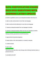 SLPA CERTIFICATION EXAMS 2023-2024 QUESTIONS WITH ANSWERS LATEST UPDATE