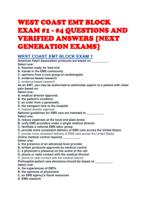 WEST COAST EMT BLOCK EXAM #1 - #4 QUESTIONS AND VERIFIED ANSWERS [NEXT GENERATION EXAMS]