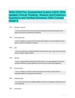 WGU D265 Pre- Assessment (Latest 2023/ 2024 Update) Critical Thinking - Reason and Evidence | Questions and Verified Answers| 100% Correct| Grade A