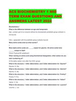 ACS BIOCHEMISTRY 1 MID TERM EXAM QUESTIONS AND ANSWERS LATEST 2024