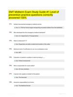 EMT Midterm Exam Study Guide #1 Level of prevention practice questions correctly answered 100%