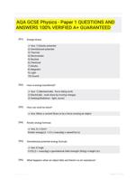 AQA GCSE Physics - Paper 1 QUESTIONS AND ANSWERS 100% VERIFIED A+ GUARANTEED