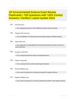 AP Environmental Science Exam Review Flashcards | 100 Questions with 100% Correct Answers | Verified | Latest Update 2024