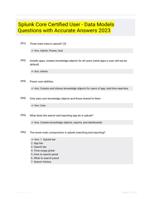Splunk Core Certified User - Data Models Questions with Accurate Answers 2023