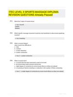 ITEC LEVEL 3 SPORTS MASSAGE DIPLOMA REVISION QUESTIONS Already Passed