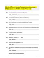 Medical Terminology Questions and Answers |212 Questions| With Correct Answers.