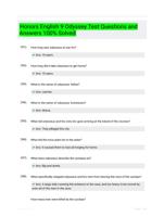 Honors English 9 Odyssey Test Questions and Answers 100% Solved 