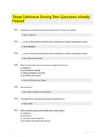 Texas Defensive Driving Test Questions  Study Guide Questions and Correct Answers