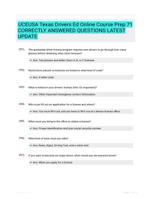 UCEUSA Texas Drivers Ed Online Course Prep |71 Questions| With Correct Answers.