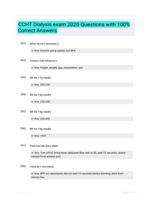 CCHT Dialysis exam 2020 Questions with 100% Correct Answers