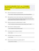 NJ STATE DRIVERS TEST, ALL POSSIBLE QUESTIONS |127 Questions| With Correct Answers.