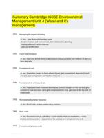 Summary Cambridge IGCSE Environmental Management Unit 4 (Water and it's management)