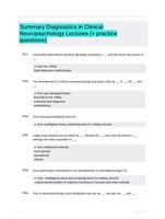 Summary Diagnostics in Clinical Neuropsychology Lectures (+ practice questions)