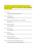 Test Bank for Nutrition Essentials for Nursing Practice 9th Edition by Dudek Test Bank Updated Version 2024.