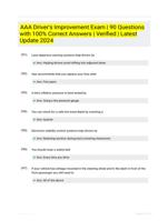 AAA Driver's Improvement Exam | 90 Questions with 100% Correct Answers | Verified | Latest Update 2024