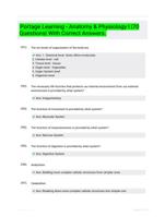 Portage Learning - Anatomy & Physiology I |70 Questions| With Correct Answers.