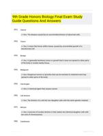 9th Grade Honors Biology Final Exam Study Guide Questions And Answers