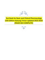 Test Bank for Basic and Clinical Pharmacology 15th Edition Katzung Trevor updated 2023-2024 (PAGES 822 COMPLETE