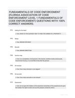 FUNDAMENTALS OF CODE ENFORCEMENT (FLORIDA ASSOCIATION OF CODE ENFORCEMENT LEVEL 1 FUNDAMENTALS OF CODE ENFORCEMENT) QUESTIONS WITH 100% CORRECT ANSWERS.