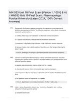 MN 553 Unit 10 Final Exam (Verion-1, 100 Q & A) / MN553 Unit 10 Final Exam: Pharmacology: Purdue University |Latest-2024, 100% Correct Answers|