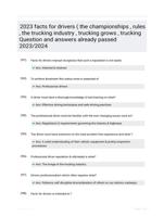 2023 facts for drivers ( the championships , rules , the trucking industry , trucking grows , trucking Question and answers already passed 2023/2024