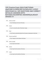 CPC Practice Exam 2024 FUNCTIONAL ANATOMY & EXERCISE PHYSIOLOGY LATEST 2024 EXAM ALL 429 QUESTIONS AND CORRECT DETAILED ANSWERS WITH RATIONALES(VERIFIED ANSWERS)|ALREADY GRADED A+