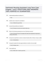 Hartman's Nursing Assistant Long Term Care Chapter 1 and 2 QUESTIONS AND ANSWERS 100% VERIFIED A+ GUARANTEED