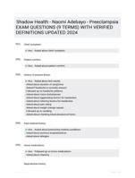 Shadow Health - Naomi Adebayo - Preeclampsia EXAM QUESTIONS (9 TERMS) WITH VERIFIED DEFINITIONS UPDATED 2024