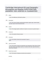 Cambridge International AS-Level Geography - Atmosphere and Weather QUESTIONS AND ANSWERS 100% VERIFIED A+ GUARANTEED