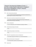 Lifespan Development Midterm Exam 1 /ACTUAL EXAM QUESTIONS WITH CORRECT DETAILED ANSWERS |LATEST UPDATE 2024/2025 GRADED A+