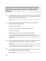 Dosage Calculation RN Adult Medical Surgical Online Practice Assessment 3.0 Study Guide Rated A+