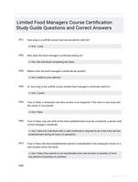 Limited Food Managers Course Certification Study Guide Questions and Correct Answers