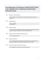 Food Manager Certification EXAM QUESTIONS (105 TERMS) WITH VERIFIED DEFINITIONS UPDATED 2024