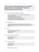 SAFe Lean Portfolio Management 4.6 EXAM QUESTIONS (64 TERMS) WITH VERIFIED DEFINITIONS UPDATED 2024