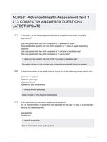 NUR631-Advanced Health Assessment Test 1 113 CORRECTLY ANSWERED QUESTIONS LATEST UPDATE